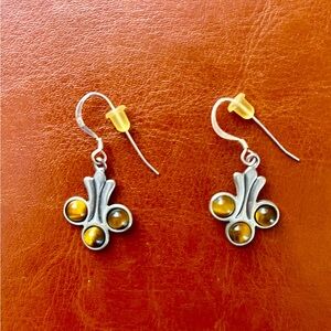 925 Sterling Silver Drop Dangle Women Earrings Tiger Eye stones